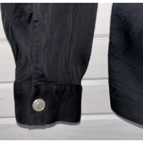 VTG Chicos Design Sz 3 (XL) Shiny Black Snap Front Shirt Jacket Stretch EUC - Picture 5 of 9